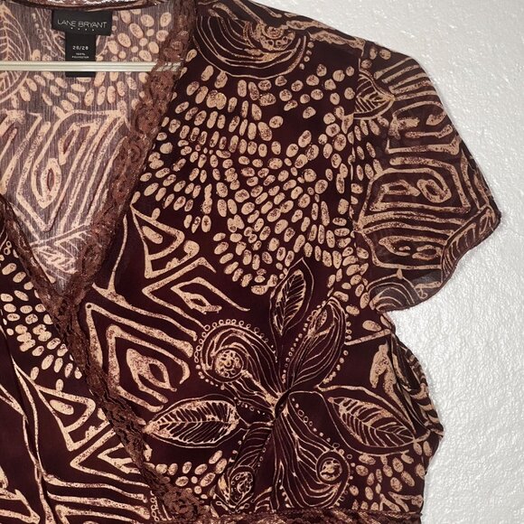 VTG Lane Bryant Womens Plus 26/28 Brown Floral Print Baby Doll Y2K Made in USA - Picture 5 of 15